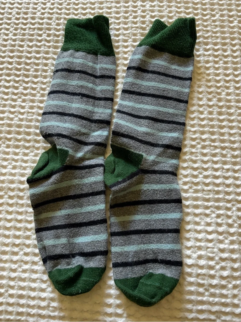 Madewell Green and Gray Striped Crew Sock